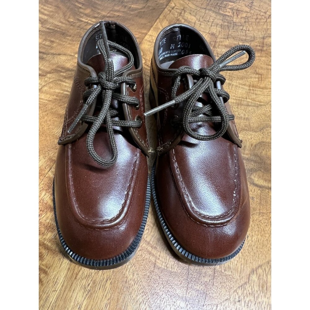 Vtg JcPenney Boys 10 Brown Faux Leather Dress Shoes Oxford Loafers Formal Dressy